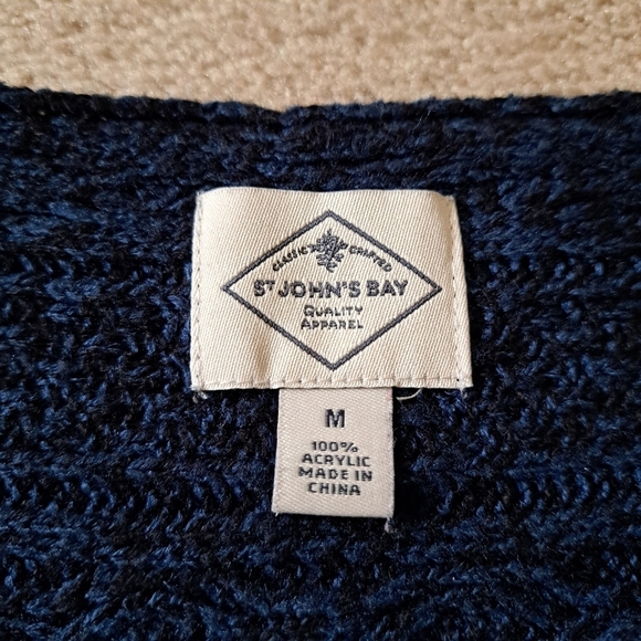 St. John's Bay Knit Sweater Women's Size Medium Blue Black Cable Acrylic Top - Picture 11 of 13